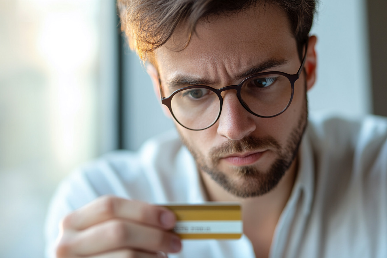 Person prüft eine Kreditkarte – Sinnbild für fehlenden direkten Bank-API-Zugang